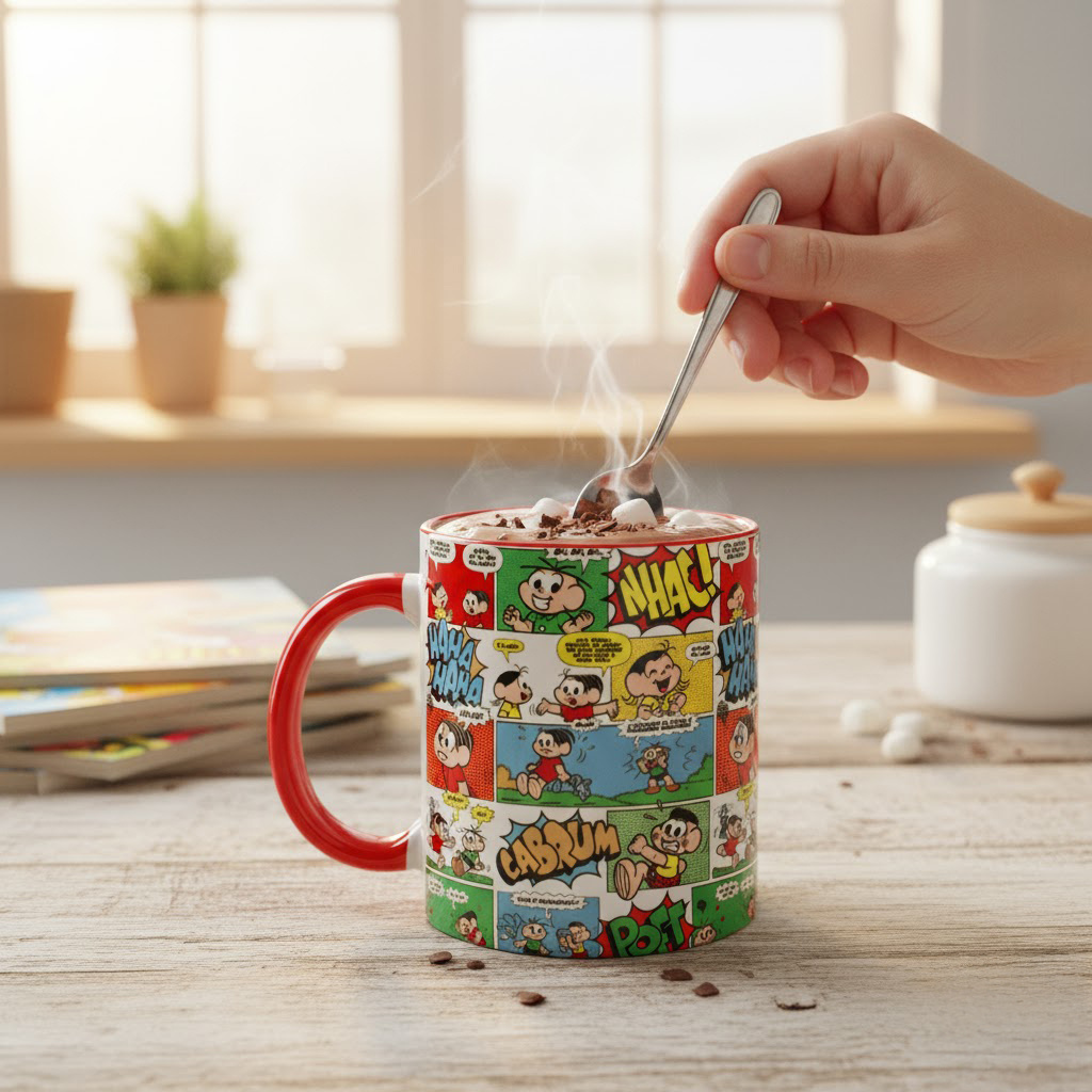 Caneca Porcelana Turma da Mônica Quadrinhos Colorido 300ml