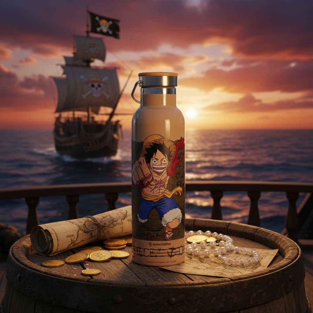 Garrafa Térmica Camp Luffy 600ml em Inox e Bamboo