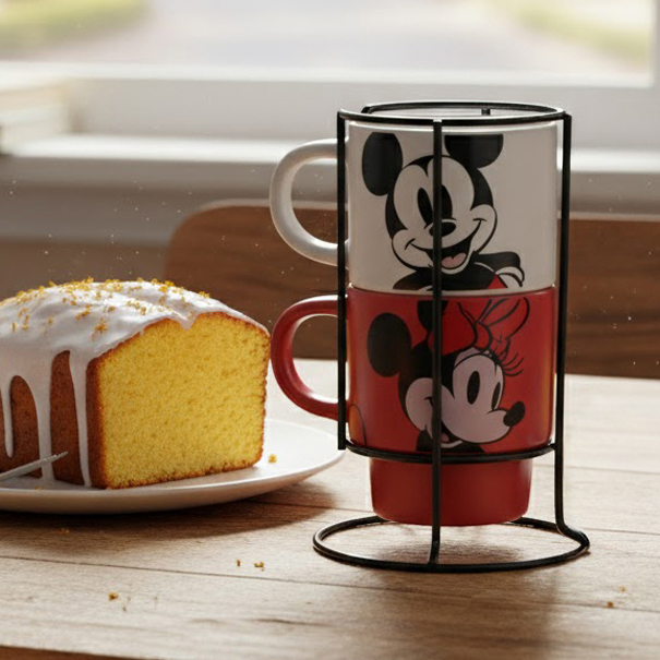 Kit Canecas Empilháveis Mickey e Minnie com Suporte